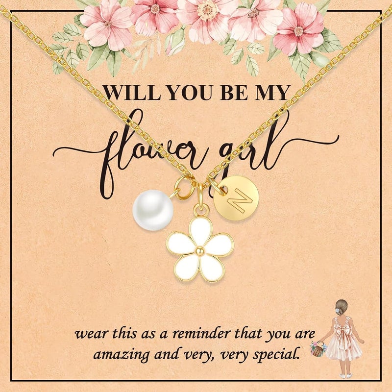 ELLEZZA Valentines Day Gifts for Kids-Flower Girl Gift,Initial Letter Necklace for Flower Girl,14K Gold Plated Proposal Gifts on Wedding Bridal Party - Image 1